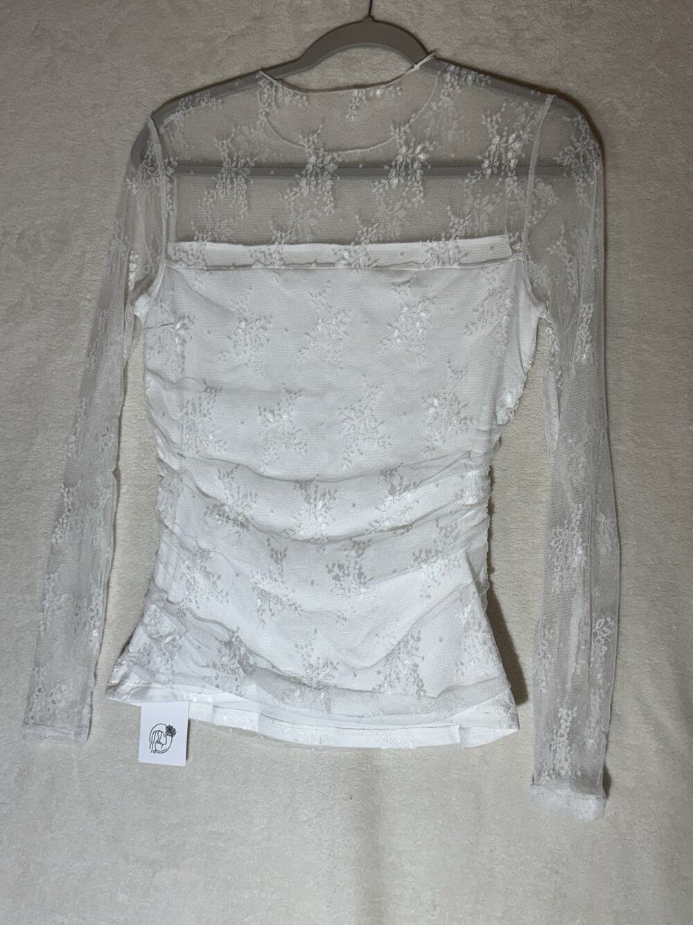 Women's Long Sleeve Sheer Lace Top NWT Size Medium White